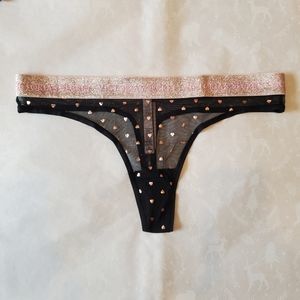 π₯πNWT Victoria's secret gold polka dot hearts black thong panties